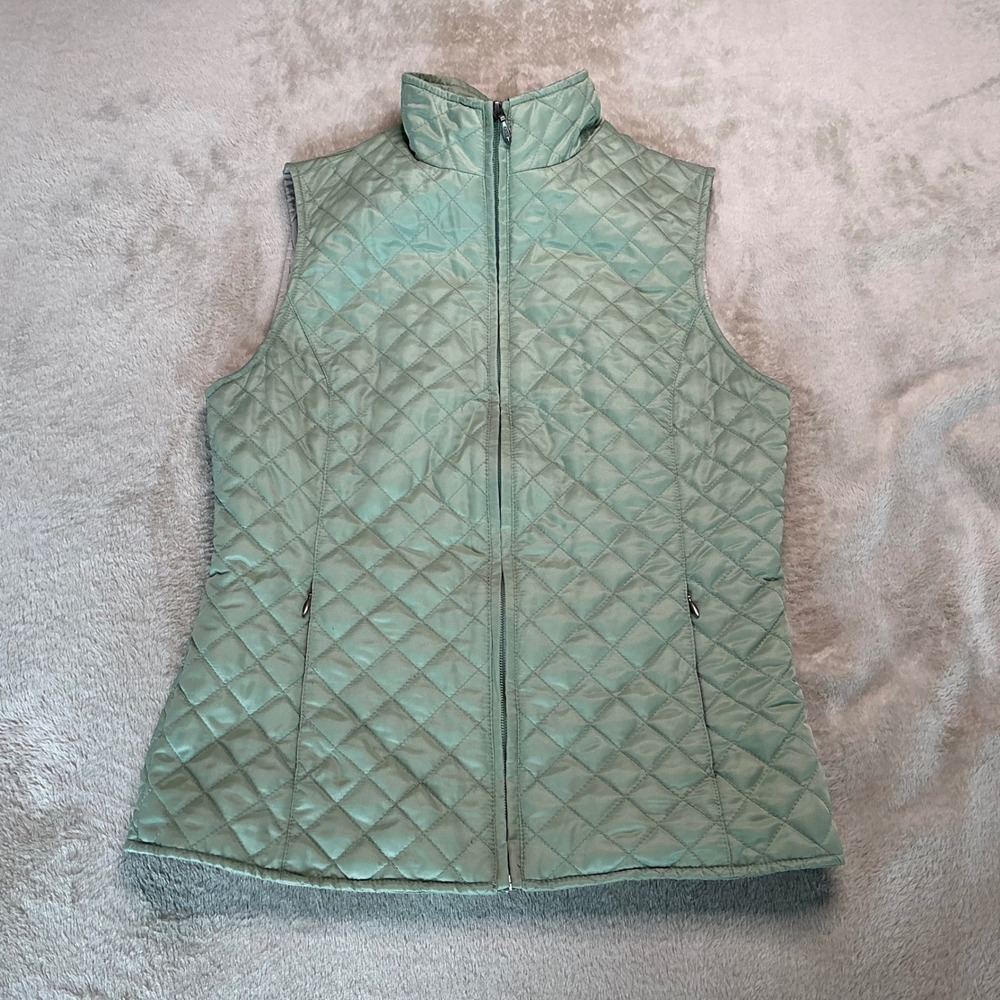 Eddie Bauer Insulated Vest Womens XS Sage Green Quilted Full Zip Diamond Pattern